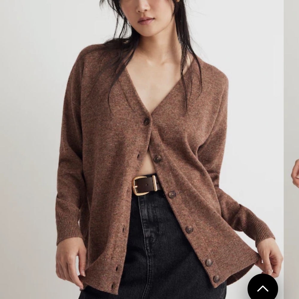 Madewell Wool Brown V-Neck Relaxed Cardigan - Picture 3 of 11